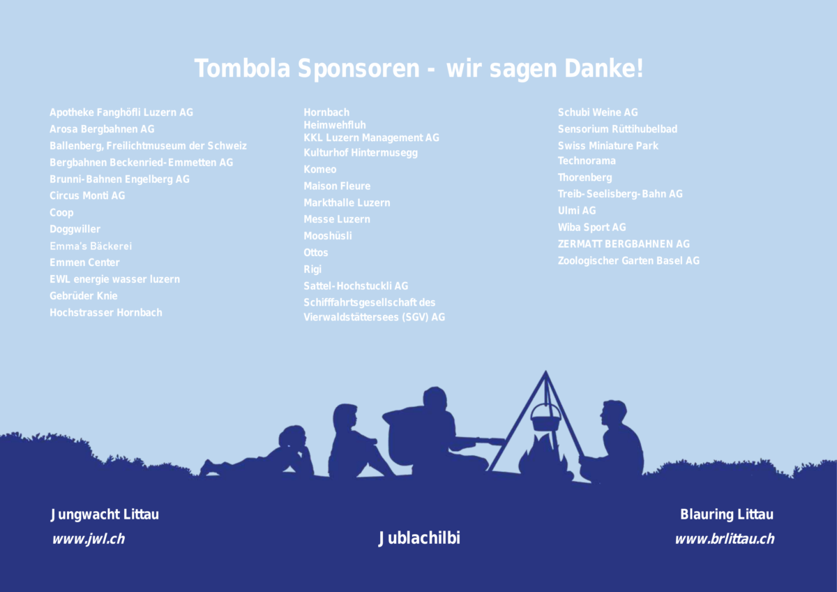 Plakat mit allen Sponsoren der Tombola von der JublaChilbi 2026.